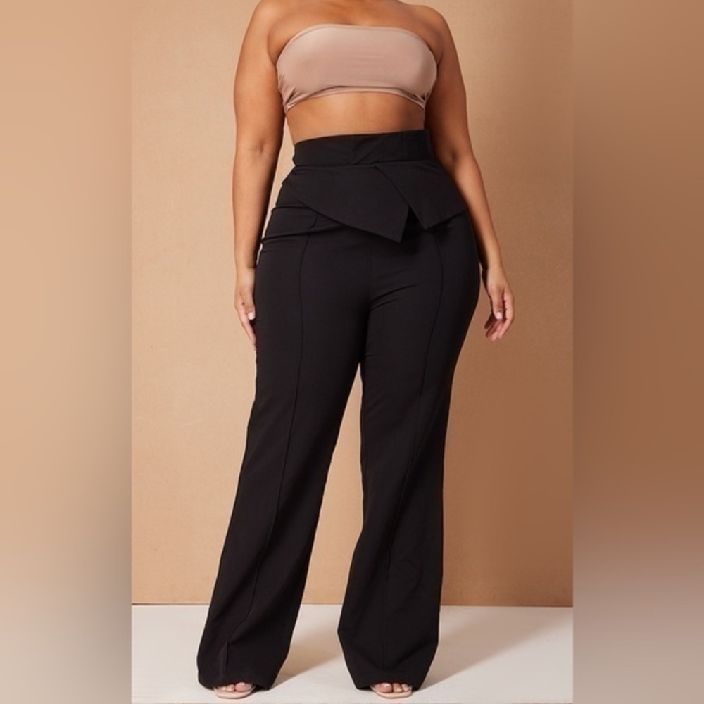 PRETTYLITTLETHING Black Fold Over Waistband Flare Pants Trousers Plus size 30